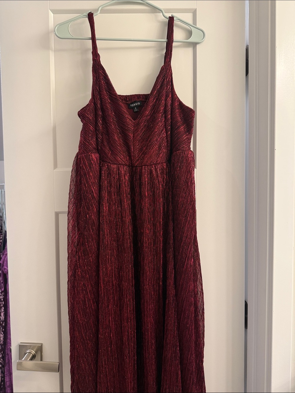 torrid Metallic Burgundy V-Neck Prom Dress